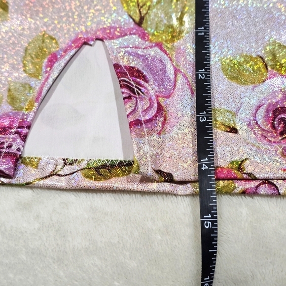 Treasure The Funk ✦ Pink Rose Mini Skirt ✦ Sparkly Bodycon High Waist Metallic M - Picture 11 of 13